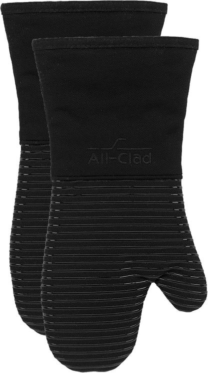 All-Clad Silicone Oven Mitts: Heat Resistant up to 500 Degrees - 100% Cotton & Silicone, 14"x7" Oven Mitt for Kitchen and Barbeque, Pewter