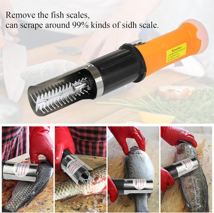 Electric Fish Scaler with Extra Stainless Steel Roller Blade for Scraping Salmon and Other's Fish,Powerful Cordless Fish Scale Remover Cleaner Skinner Kit Designed with 12V Rechargeable Battery