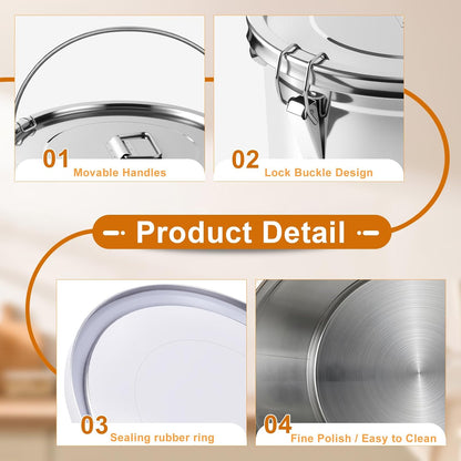 25lb Stainless Steel Containers with Lids, 12L/3.1gal 304 Stainless Steel Storage Containers, Metal Bird Seed Storage Container for Rice Flour Sugar Grain Coffee Bean Kitchen Jar