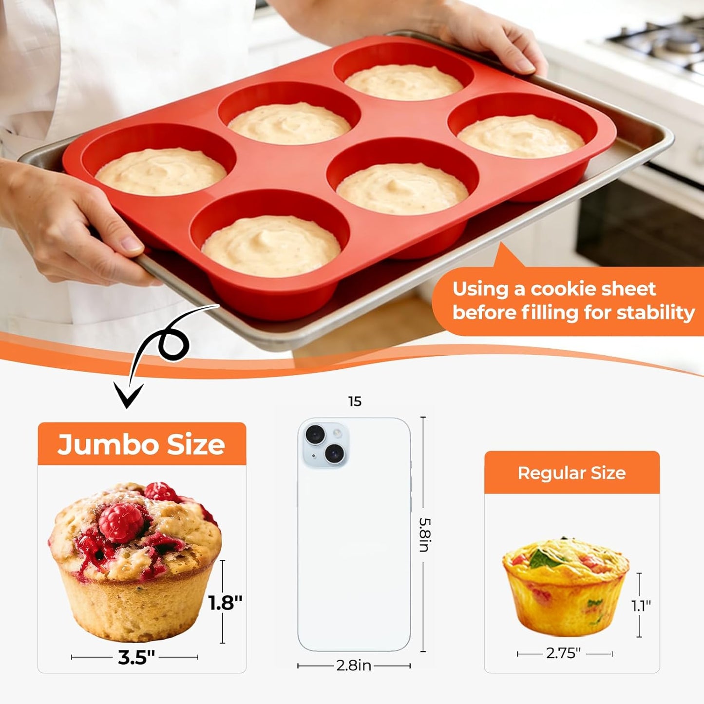 CAKETIME 12 Cups Silicone Muffin Pan - Nonstick Cupcake Pan 1 Pack Regular Size Silicone Mold for Baking