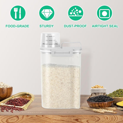 TBMax Rice Storage Container 2 Pack, Plastic Kitchen Pantry Food Storage Container with Cup, Small Pet Dog Cat Food Container Dispenser