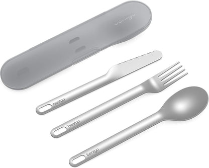 Bentgo Stainless Travel Utensil Set - Reusable 3-Piece Silverware Set with Carrying Case, High-Grade Premium Steel, BPA-Free Case, Eco-Friendly - Ideal for Travel, Camping, and Office Use (Gray)