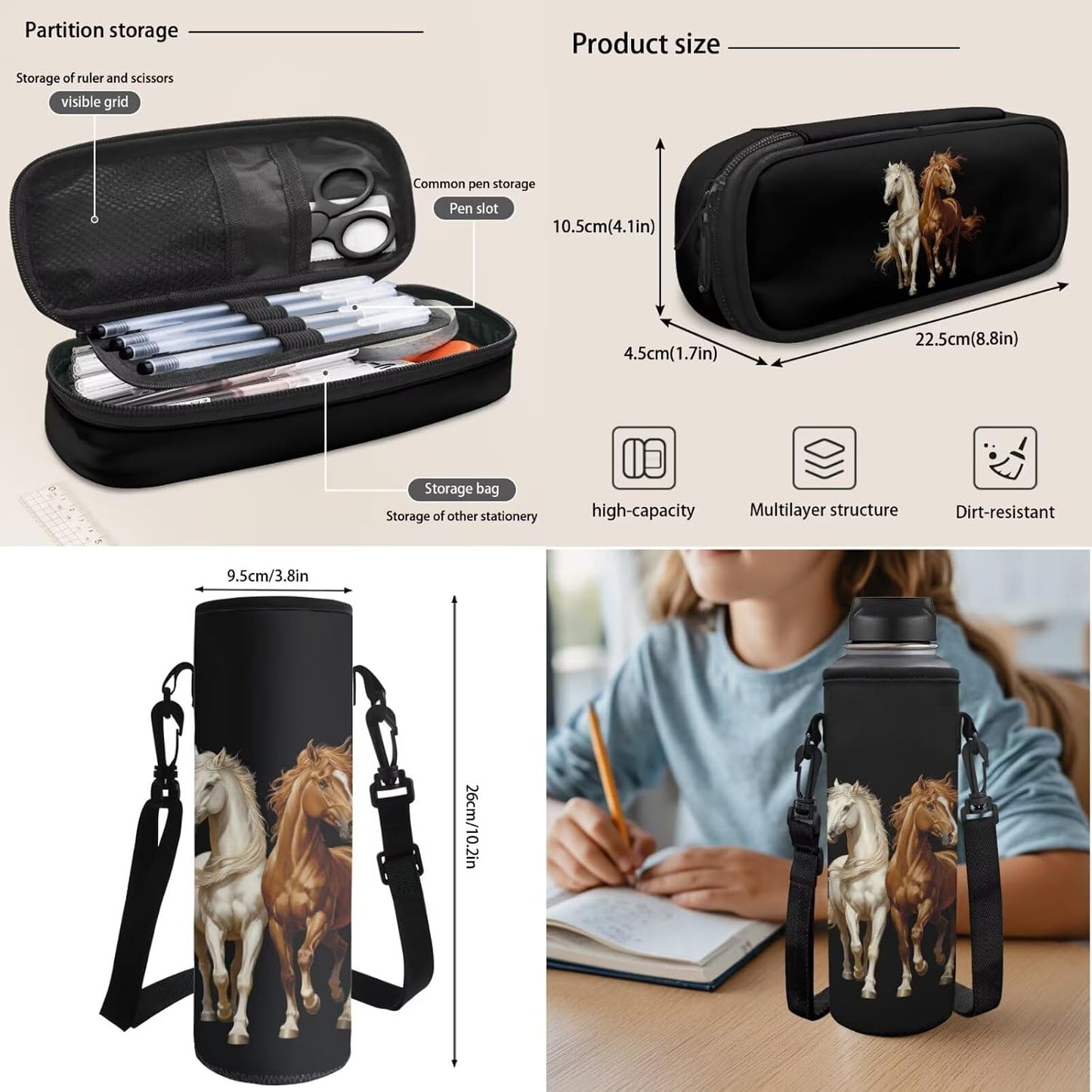 Highland Cow Backpack with Lunch Box Set for Kids Sunflower School Backpack for Girls Boys Back to School Bag Student Travel Backpacks Reusable Utensils Pen Case Water Bottle Bag 5PCS