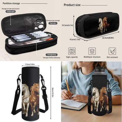 Highland Cow Backpack with Lunch Box Set for Kids Sunflower School Backpack for Girls Boys Back to School Bag Student Travel Backpacks Reusable Utensils Pen Case Water Bottle Bag 5PCS