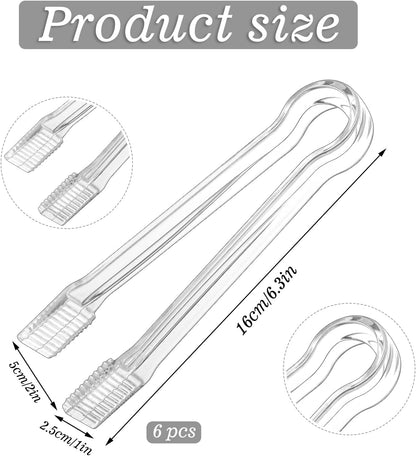 6 Pack Clear Plastic Serving Tongs, 6.3 In Small Serving Utensils Ice Tongs