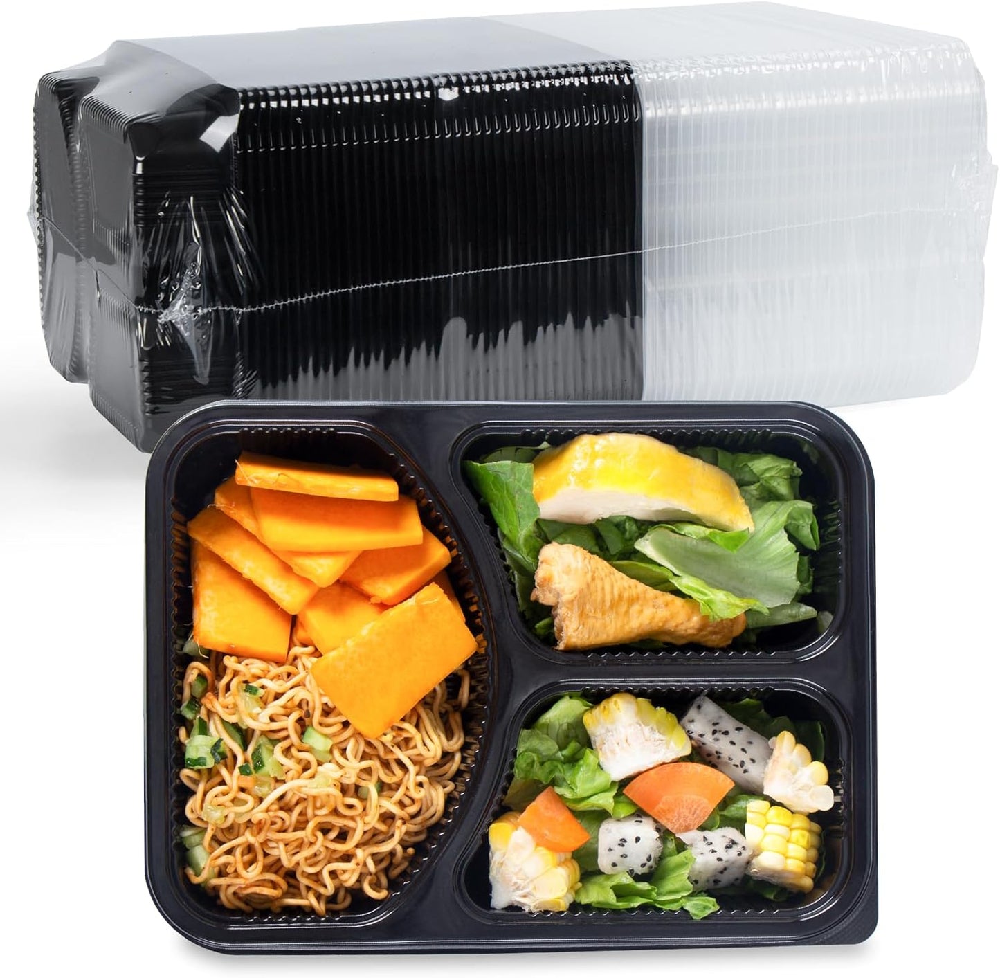 YANGRUI Meal Prep Container with Lid 40 Pack 34 oz - Reusable 4 Compartment Quad Seal Leak Defense Food Containers | BPA Free Flexible PP Plastic | Shrink Wrap Microwave & Dishwasher Safe Takeout Box