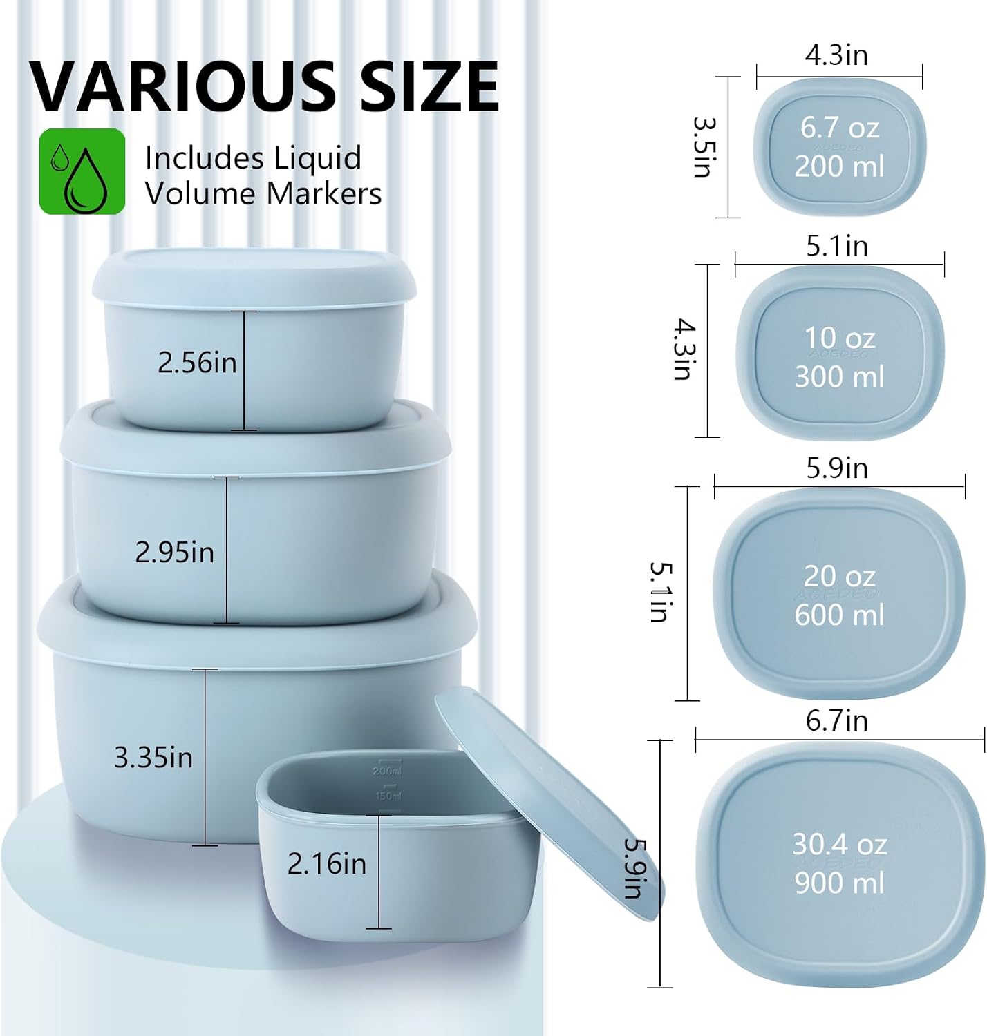 4 Pcs Silicone Food Storage Containers with Lids，BPA Free Reusable Silicone Storage Containers for Food Freezer Containers Freezer Dishwasher Safe (33.8oz, 20oz, 10oz, 6.7oz)