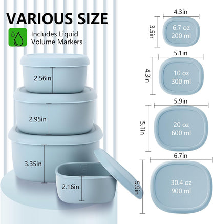 4 Pcs Silicone Food Storage Containers with Lids，BPA Free Reusable Silicone Storage Containers for Food Freezer Containers Freezer Dishwasher Safe (33.8oz, 20oz, 10oz, 6.7oz)