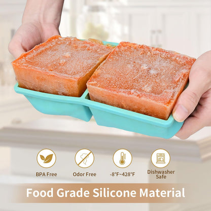 Silicone Freezer Tray for Soup Ice Cubes: 2-Cup Freezing Tray with Lid for Meal Prep - 2Pack Silicon Soup Portion Freeze Trays Make Stock Souped Ice Cube