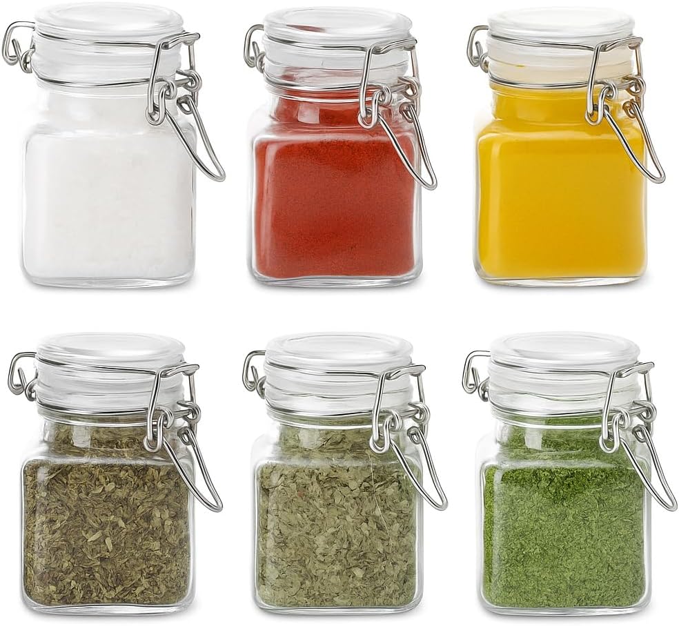 Spice Jars Set of 6, 4 oz Glass Spice Jars with Airtight Lids and Labels, Small Seasoning Jars for Spices, Herbs, Kitchen Spice Organizer