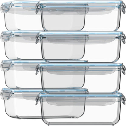Razab 16 Pc (Set of 8) 30 Oz Glass Meal Prep Containers with Lids, Airtight Large Glass Food Storage Containers, Reusable Leak Proof BPA Free, Freezer to Oven and Dishwasher Safe