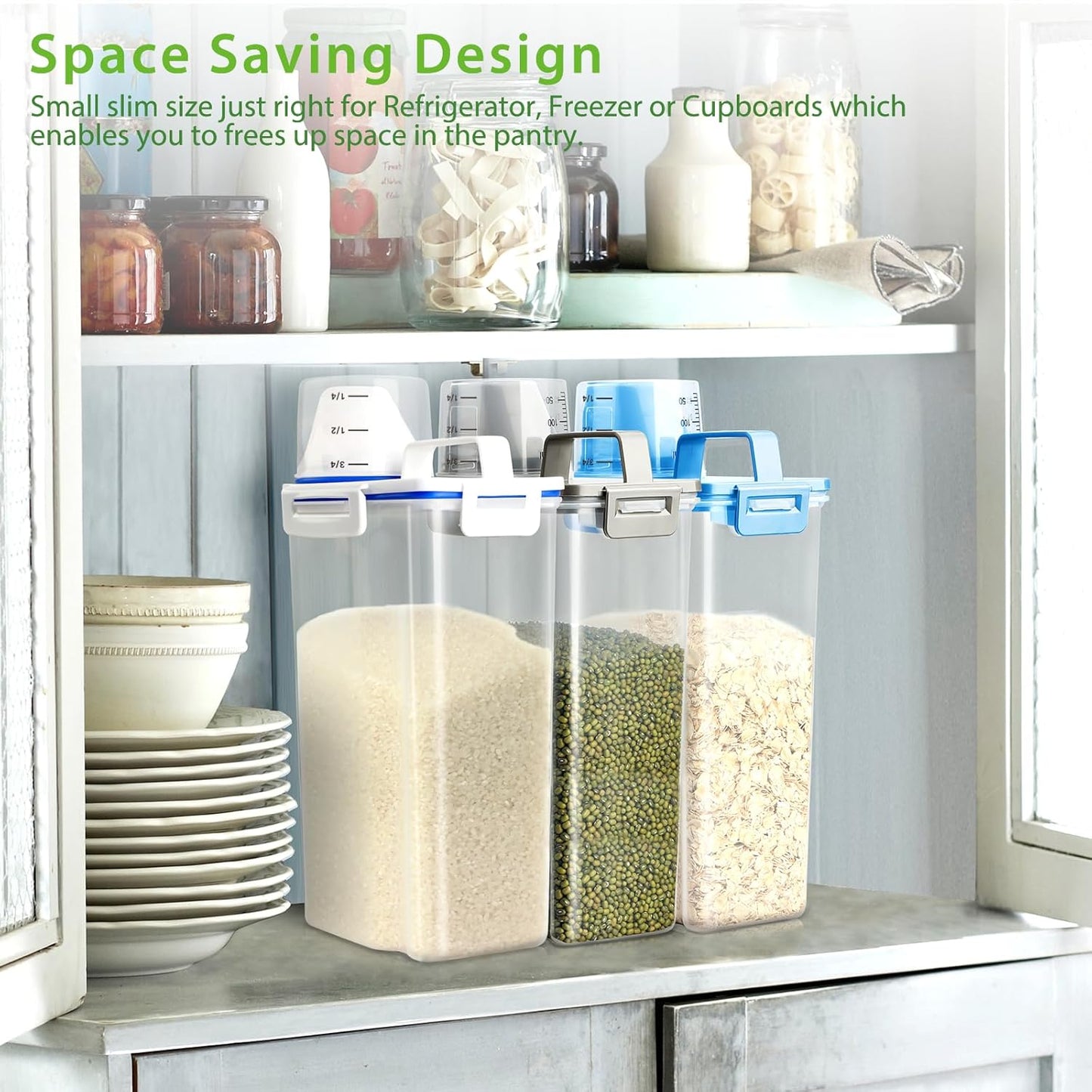 Viretec Rice Storage Container, 15 to 20lb Dry Food Airtight Dispenser, Pet Dog Cat Food Canister, BPA Free Clear Plastic Kitchen and Pantry Organization Bin for Oatmeal, Cereal, Pasta, Flour Grey