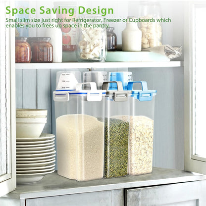 Viretec Rice Storage Container, 15 to 20lb Dry Food Airtight Dispenser, Pet Dog Cat Food Canister, BPA Free Clear Plastic Kitchen and Pantry Bin for Oatmeal, Cereal, Pasta, Flour Pack of 2 Grey