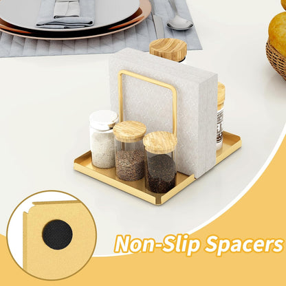LSK Napkin Holder, Metal Napkin Holder for Table with Salt and Pepper Shakers Caddy, Napkin Storage Dispenser for Kitchen Dinner Table and Picnic Decors, Gold