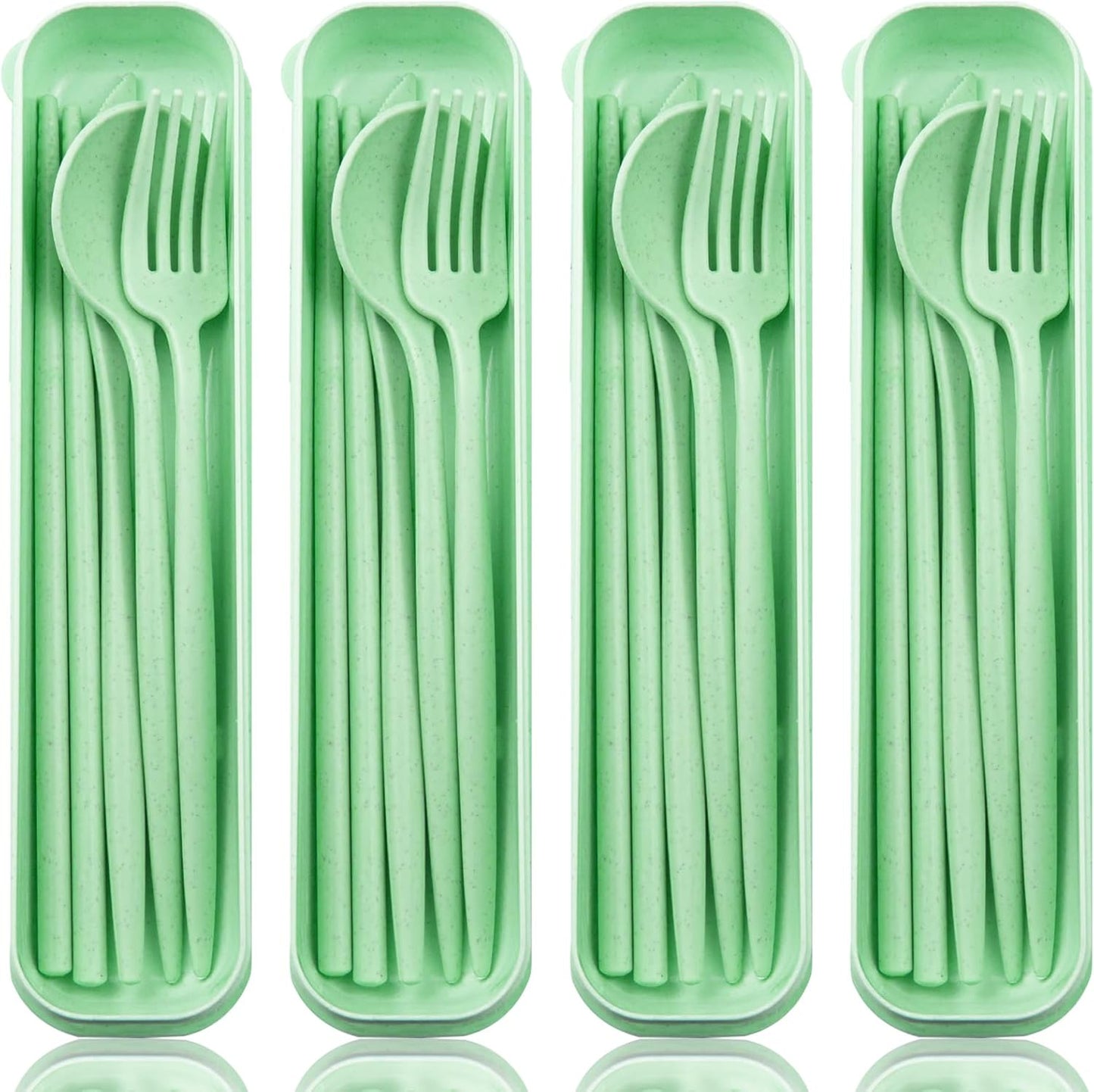 ELANE 4 Sets Reusable Travel Utensils Set with Case,Camping Cutlery Set Reusable Cutlery Set with Case,Utensil Sets for Lunch Picnic Daily Use Outdoor