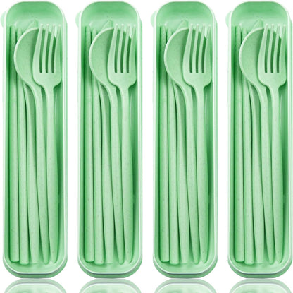 ELANE 4 Sets Reusable Travel Utensils Set with Case,Camping Cutlery Set Reusable Cutlery Set with Case,Utensil Sets for Lunch Picnic Daily Use Outdoor