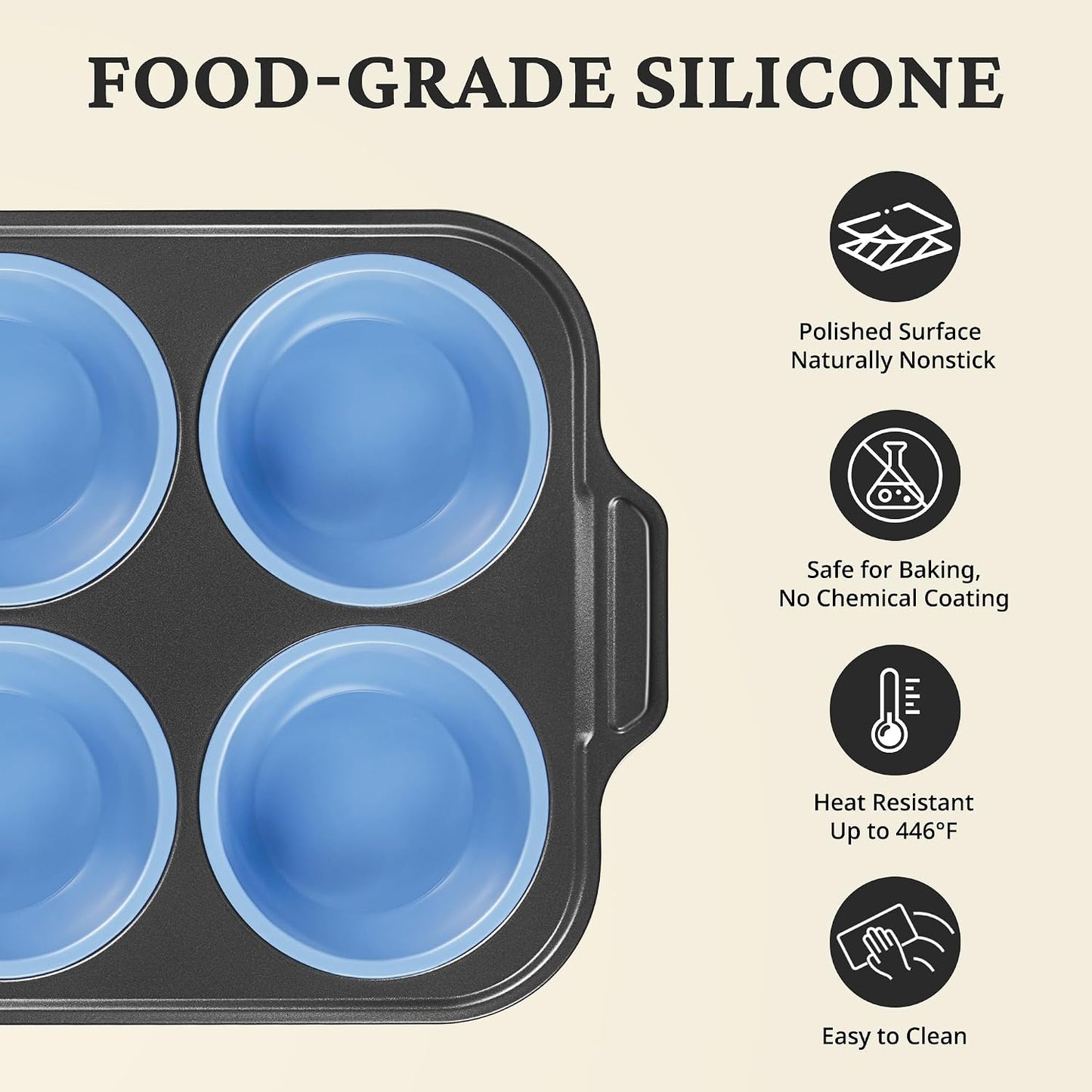 BRONYPRO Silicone Muffin Pans for Baking with Metal Frame, Egg Bite Molds, Cupcake Pans 12 Regular Size, Muffin Tins Easy to Pop Nonstick Non Toxic Bakeware for Oven,Blue