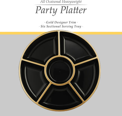 Plasticpro 6 Sectional Round Plastic Serving Tray/Platters Clear Pack of 2