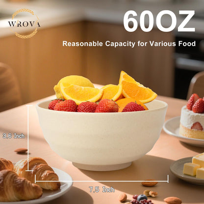 Wrova Wheat Straw Bowls for Kitchen set of 6,Anti-Scald Thick Soup Bowls 40oz,Microwave and Dishwasher Safe Bowl Sets, Unbreakable Cereal Bowl Sets. Vibrant Series
