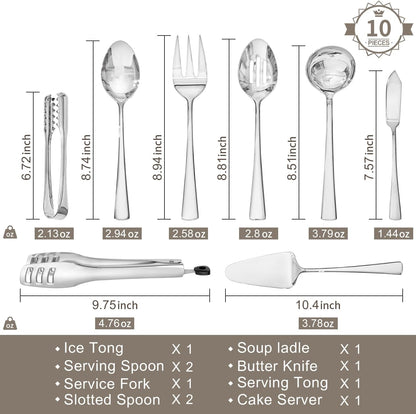 KINGSTONE 8 Piece Serving Utensils Set, 18/10 Stainless Steel Serving Utensils, Slotted Spoon, Serving Spoon, Fork, Tong, Soup Ladle, Cake Server for Buffet, Parties, Kitchen