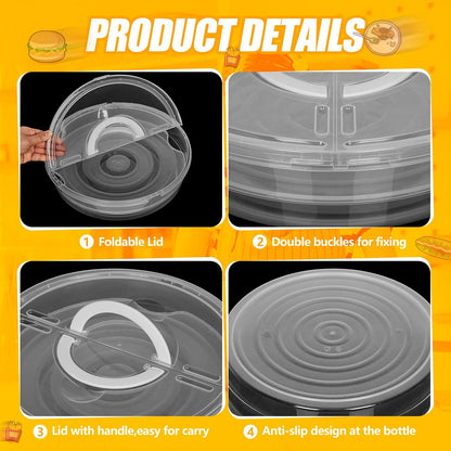 Crowye 3 Pcs 12 Inch Pie Carrier with Lid and Handle, 2 Compartments Food Storage Container Round Pizza Holder Reusable Pizza Keeper for Egg Cheese Tortilla Pastry Cakes Desserts