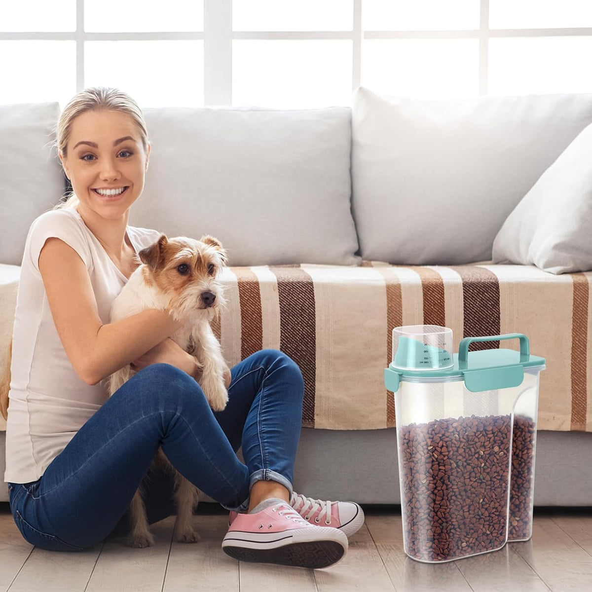LEAWALK 5Lbs Airtight Cat Dog Food Storage Container with Upgraded Large Nozzle BPA-Free, Pet Food Storage Containers for Rice, Grain, Pet Food, Flour, Dog Treat Storage (Dark Gray, 5L-1pack)