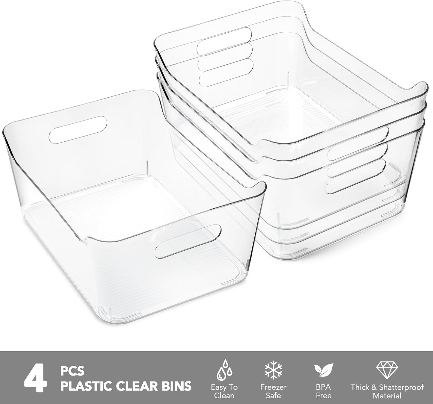 Tiawudi 6 Pack Plastic Storage Bins, Extra Large Pantry Organizer, 13.5" x 10" Clear Storage Containers and Organizer Bins, Multi-Use Bins for Home, Kitchen, Closet and Cabinet