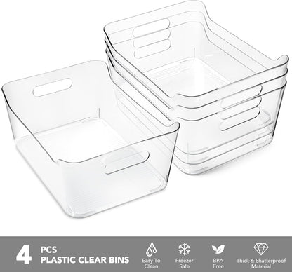 Tiawudi 6 Pack Plastic Storage Bins, Extra Large Pantry Organizer, 13.5" x 10" Clear Storage Containers and Organizer Bins, Multi-Use Bins for Home, Kitchen, Closet and Cabinet