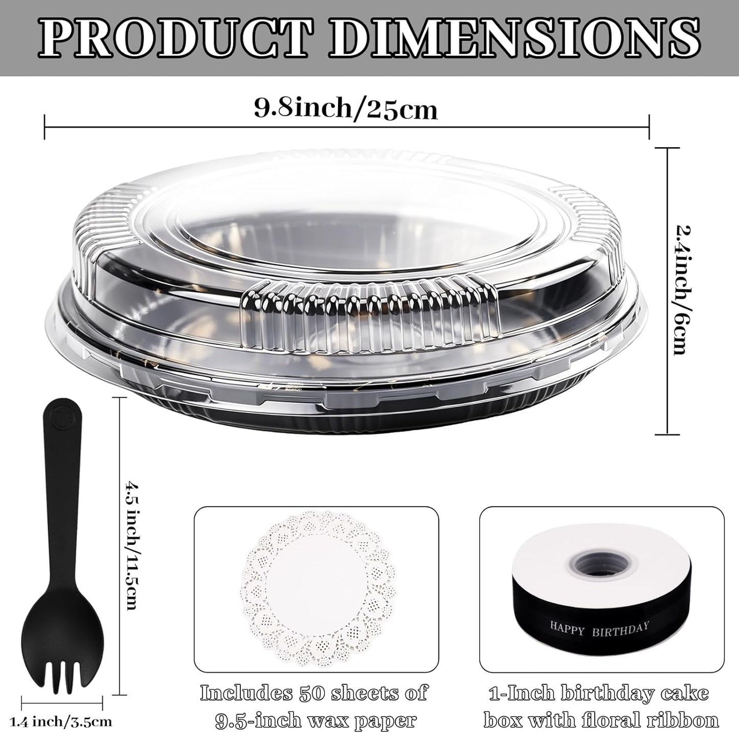 30 Pack 10 Inch Disposable Pie Carrier with Lid, Round Pie Platters Plastic Serving Tray, Catering Trays with Lids for Pies, Pizza, Desserts (Black Bottom + Clear Lid)