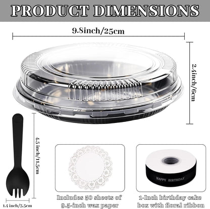 30 Pack 10 Inch Disposable Pie Carrier with Lid, Round Pie Platters Plastic Serving Tray, Catering Trays with Lids for Pies, Pizza, Desserts (Black Bottom + Clear Lid)