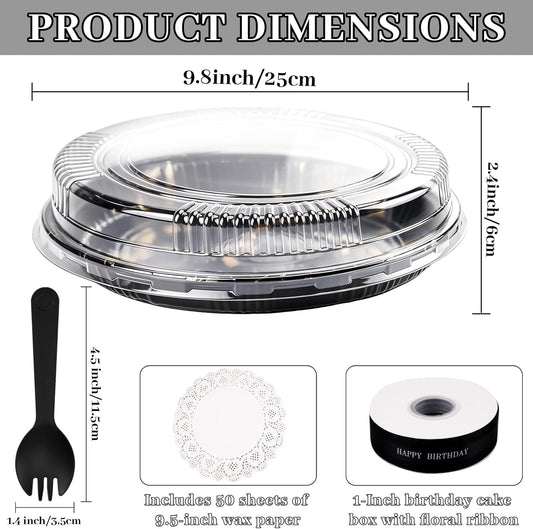 30 Pack 10 Inch Disposable Pie Carrier with Lid, Round Pie Platters Plastic Serving Tray, Catering Trays with Lids for Pies, Pizza, Desserts (Black Bottom + Clear Lid)