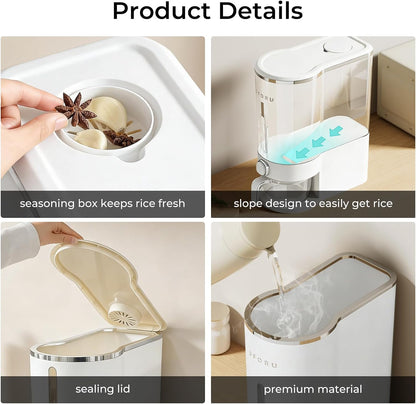 UFORU Rice Dispenser, Rice Storage Container with Measuring Cup for Kitchen Pantry Household, Dry Food Storage Containers Airtight, Sealed Moisture Proof (White 13Lbs)