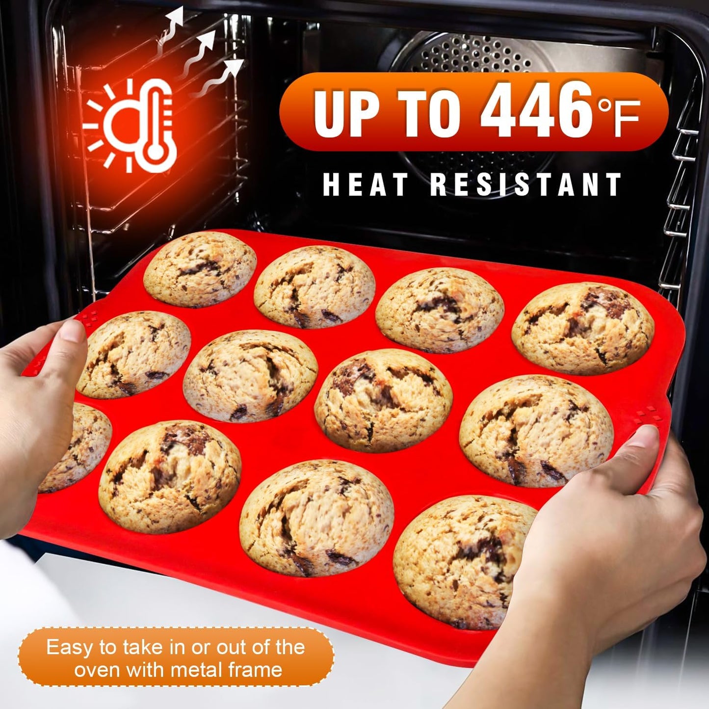 Walfos Silicone Muffin Pan - 12 Cups Regular Silicone Cupcake Pan, Non-stick Great for Making Muffin Cakes, Tart, Bread - BPA Free and Dishwasher Safe