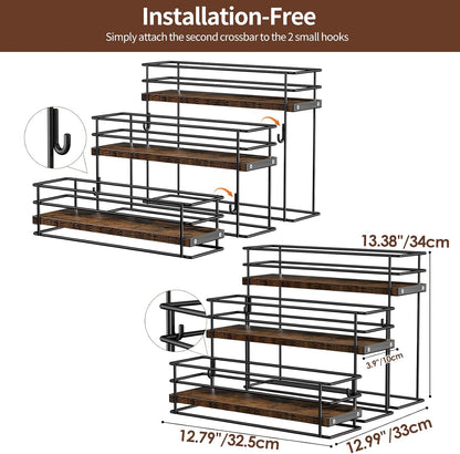 Nuovoware Coffee Syrup Organizer, 2-Tier 10 Bottles Bar Organizer, Separable Metal Rack with Wooden Base Whiskey Wine Dressing for Countertop Kitchen Coffee Bar, Black