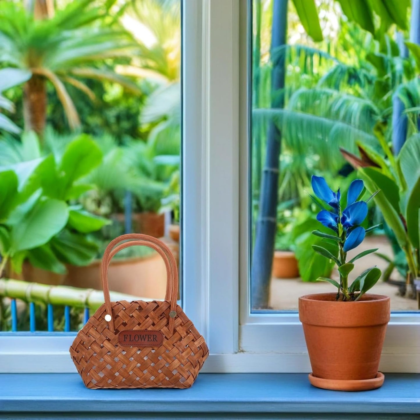 Garneck Handwoven Wooden Basket with Ergonomic Handle for Bread and Indoor Plants, Multipurpose Storage Basket with Protective Design, for Weddings and Special Occasions