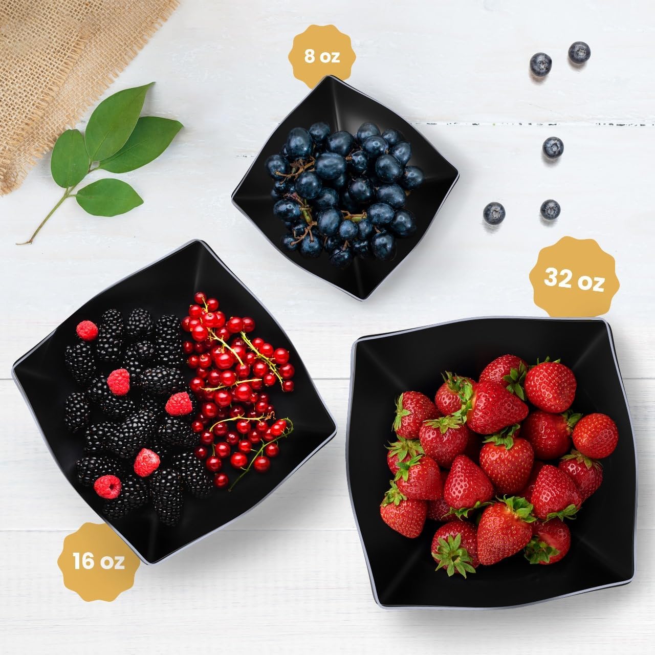 R-kay 6 Pack Square Plastic Serving Bowls - Clear Plastic bowls 16 Oz - Disposable Serving Bowls Heavy Duty For Weddings Catering And Birthday parties