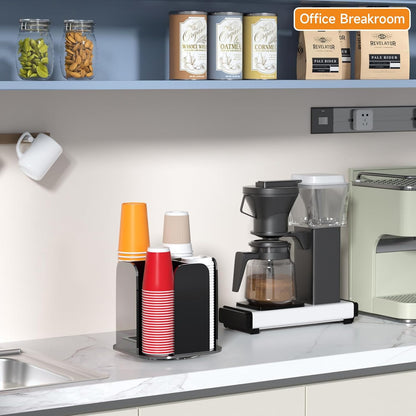 Beego Rotatable 4-Compartment Acrylic Cup Dispenser - Coffee Station Cup and Lid Carousel Countertop Plastic Cup Holder for Restaurant Breakroom Coffee Bar