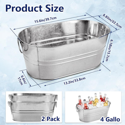MIVIDE 2 Pack 3 Gallon Galvanized Tub Ice Bucket Metal Champagne Drink Bucket with Handles Galvanized Ice Buckets for Parties Mimosa Bar Cocktail Bar Cooling Supplies