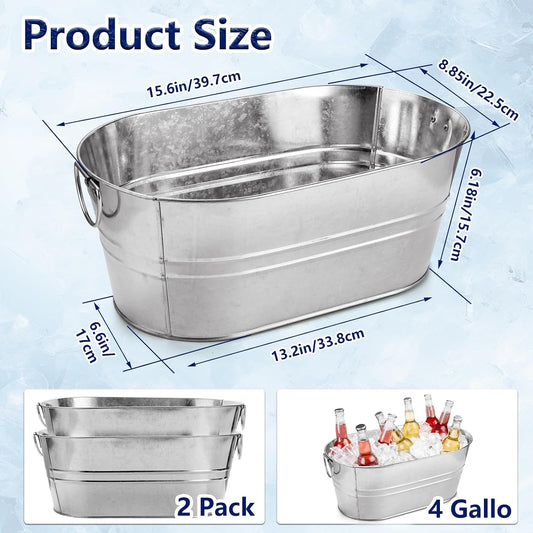 MIVIDE 2 Pack 3 Gallon Galvanized Tub Ice Bucket Metal Champagne Drink Bucket with Handles Galvanized Ice Buckets for Parties Mimosa Bar Cocktail Bar Cooling Supplies