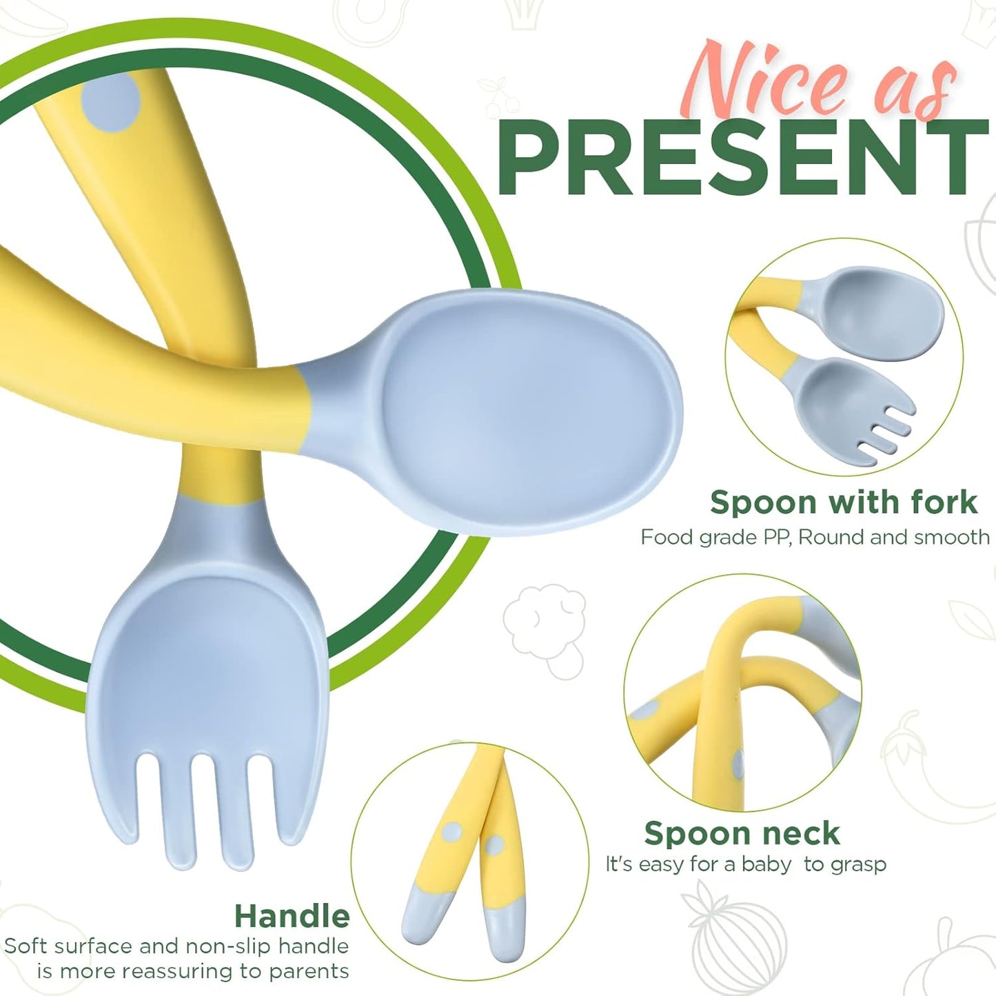 Toddler Utensils Baby Spoons and Forks Set with Case Bendable Self Feeding Training Flatware Silicone Spoon Fork for Kids Babies Children Handle Toddler Set, Green, Pink, Yellow (3 Sets)