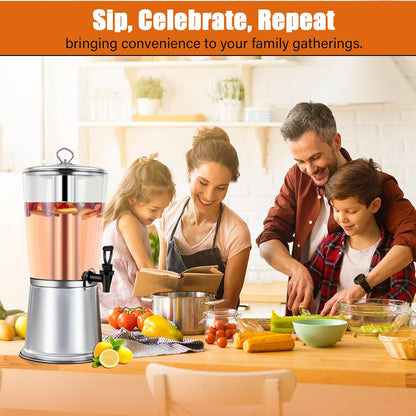 2 Gallons Beverage Dispenser With Stand, Drink Dispensers for Parties, Stainless Steel Juice Dispensers with Ice Tube and Spigot, Punch Dispenser For Parties