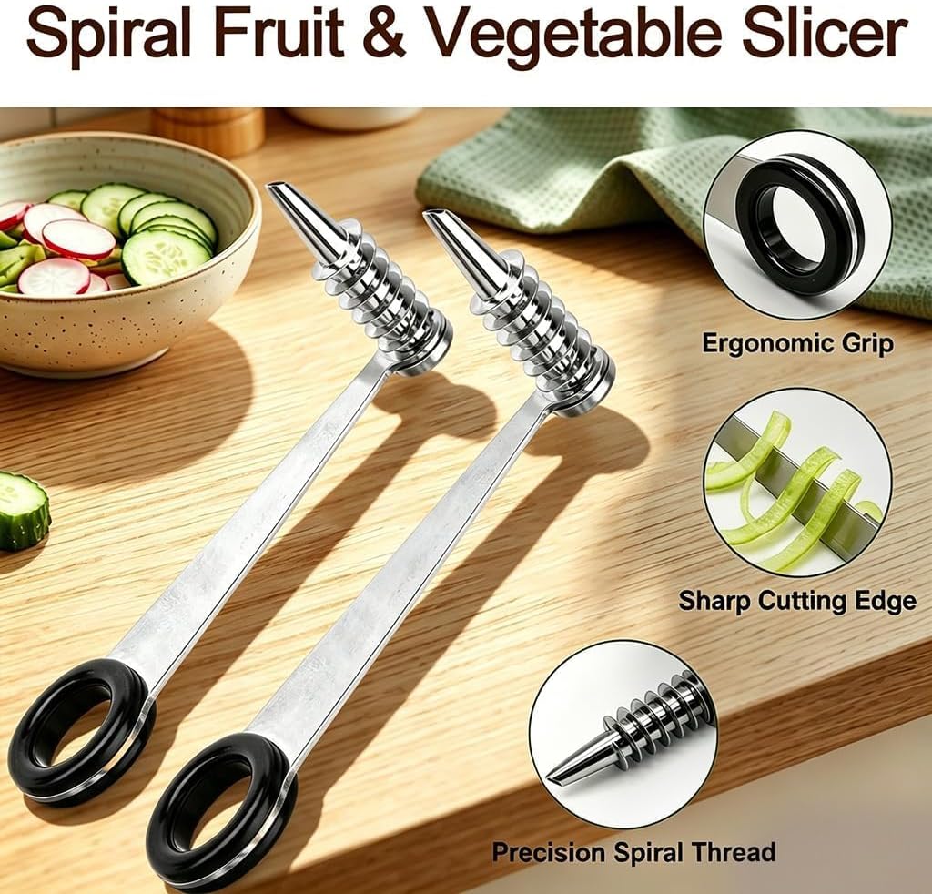 2 Pack Piranha Spiral Cutter, Stainless Steel Potatoes Spiral Cutter