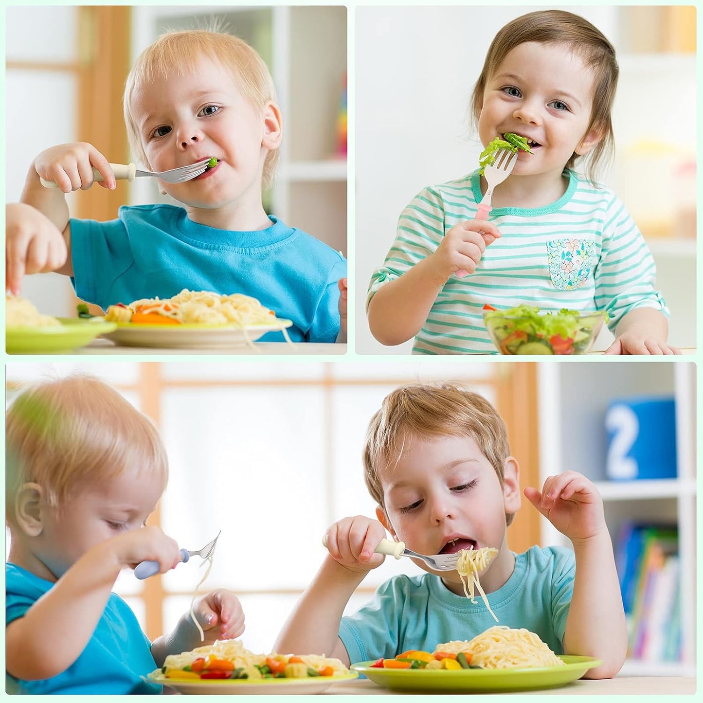 Patelai 9 Pcs Toddler Utensils with Case Stainless Steel Fork and Spoon Set Safe Baby Silverware Children Flatware Kids Cutlery with Round Handle for Lunchbox, Dishwasher Safe(Blue, Green, Pink)