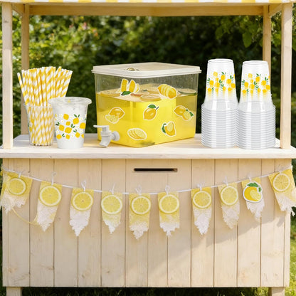 JarThenaAMCS Lemonade Stand Supplies Kits 8.8L Plastic Drink Dispenser with Spigot 50 Sets 12 Oz Disposable Cups with Lids Straws for Water Tea Beverages Juice