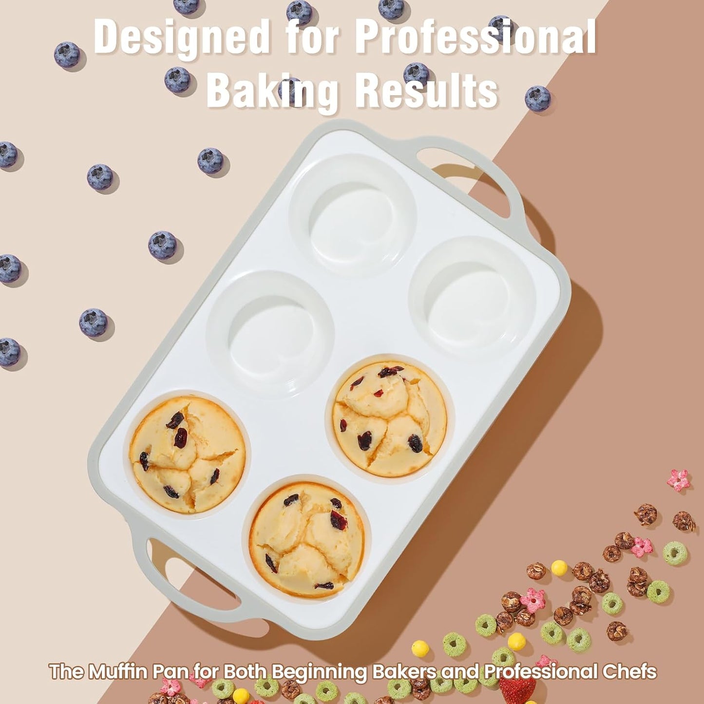 Silicone Muffin Pans for Baking 2 Pack, 2.6 Inch with Metal Reinforced Frame, Regular Size Nonstick Cupcake Pan 12 Cups for Baking Homemade Muffins, Dishwasher Safe BPA Free-Blue