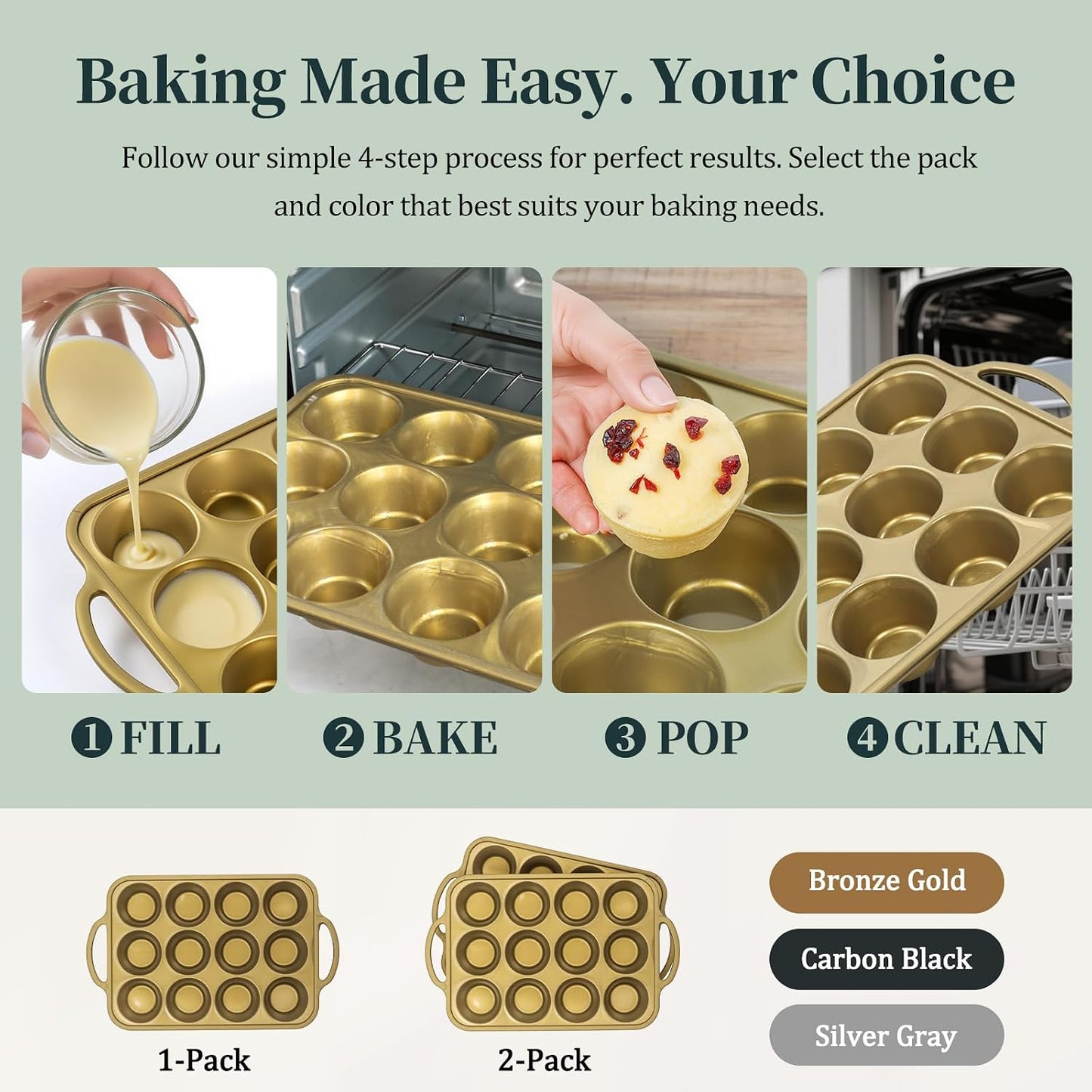 Silicone Muffin Pan with Metal Frame, 12-Cup Non-Stick Baking Pan for Cupcakes & Muffins, Dishwasher Safe & BPA Free, Durable for Meal Prep & Oven Use