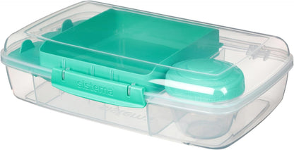 Sistema Bento Box Adult Lunch Box with 3 Compartments, 2 Removable Trays, and Salad Dressing Container, Dishwasher Safe, Color May Vary, 42 oz./1.25L Size (Pack of 4)
