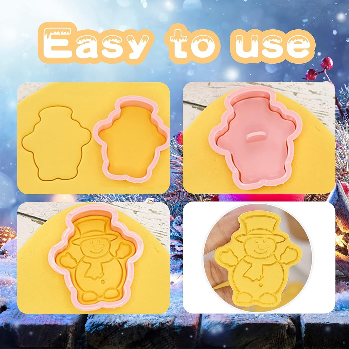 24 Pieces Christmas Cookie Stamps Gingerbread Cookie Cutters Xmas Embossing Santa Claus Elk Snowman Shapes 3D Plastic Cookie Molds for Baking Holiday Party Supplies