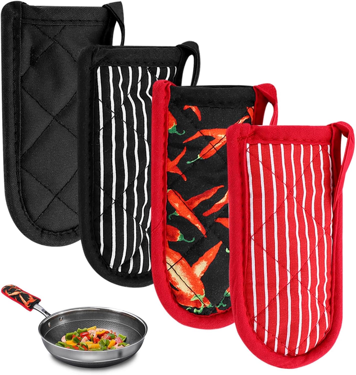 CALIDAKA 4Pcs Pan Handle Sleeve Silicone Hot Handler Holder,Cast Iron Skillet Handle Covers Heat Resistan t Pot Handle Sleeve for Cast Iron Pans,Metal Pots, Griddles Cooking Supplies