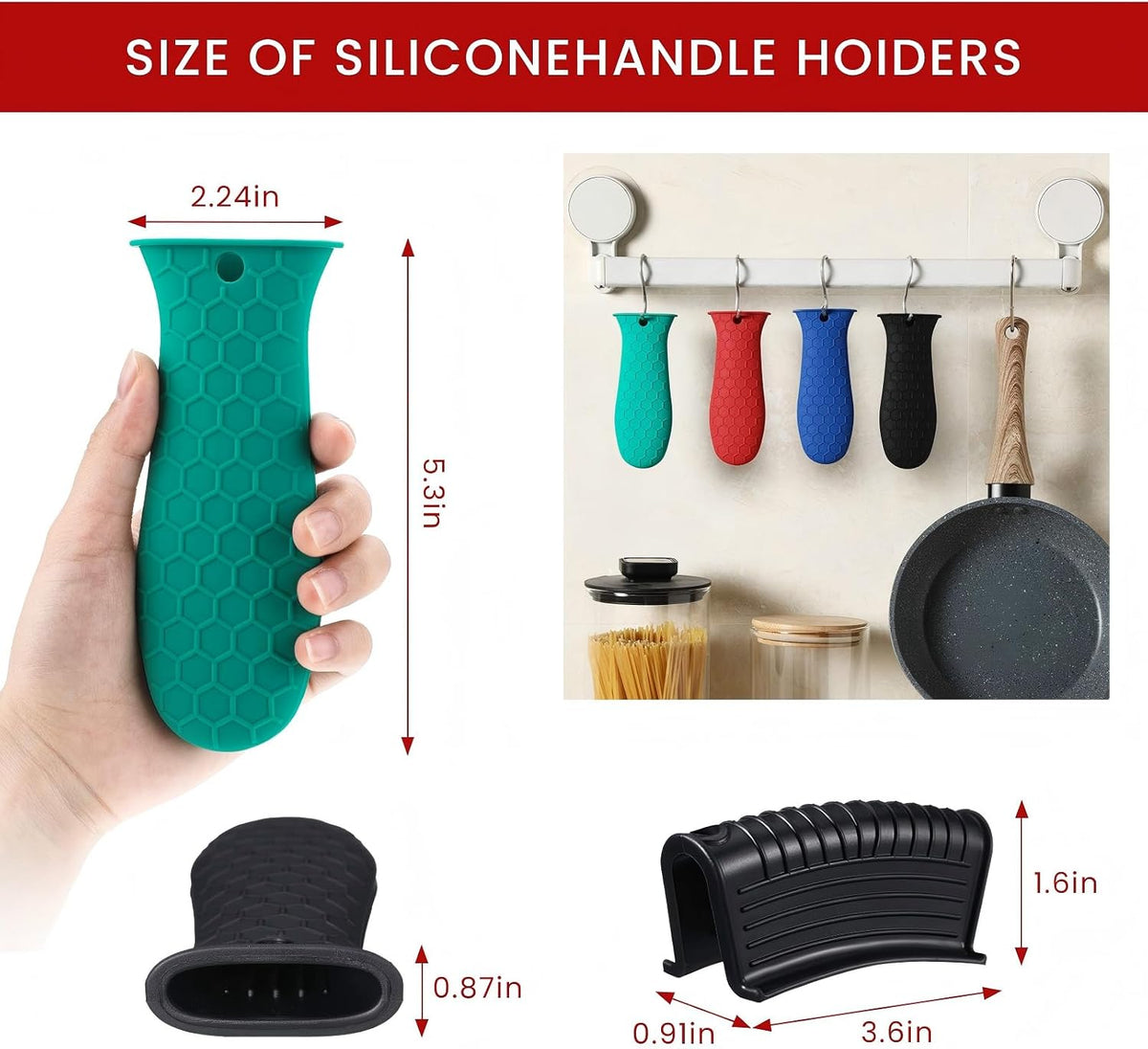 Patelai 8Pcs Silicone Cast Iron Handle Cover,Black